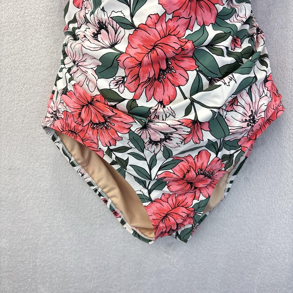 Women's One Piece Ruched Swimsuit Large Floral Tank Built-In Bra Lined Feminine - Picture 5 of 12